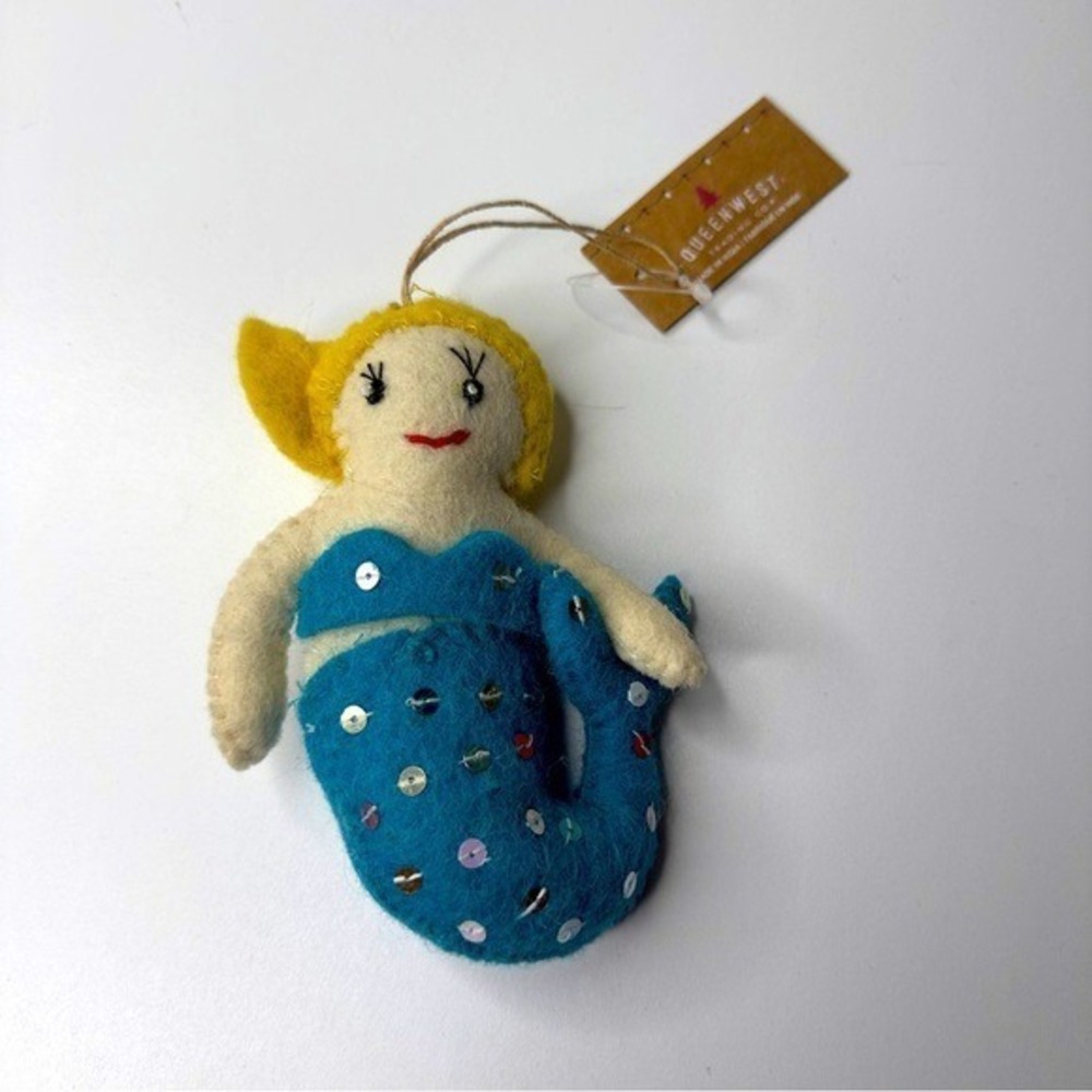 Queenwest Mermaid Plush‎ Blue Christmas Ornament Blonde Hair Holiday Toy Doll